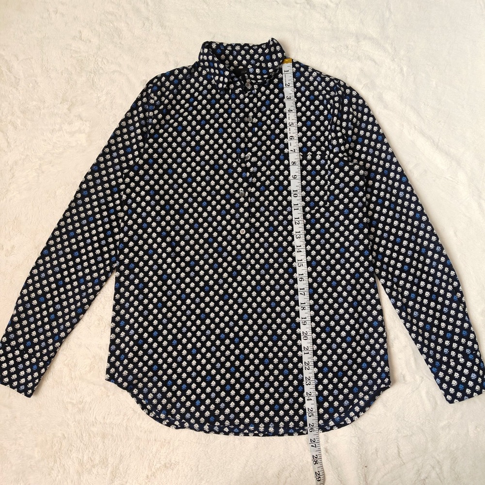 J.Crew Womens Floral Blouse Navy Blue 100% Cotton Popover Collared Shirt Size 0 - Picture 4 of 7